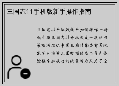 三国志11手机版新手操作指南