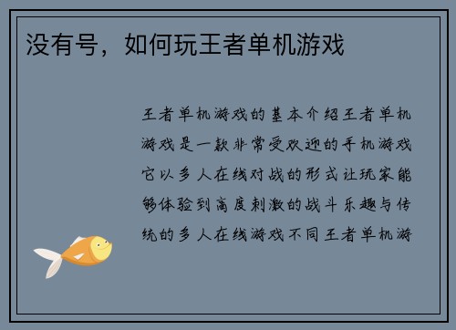 没有号，如何玩王者单机游戏